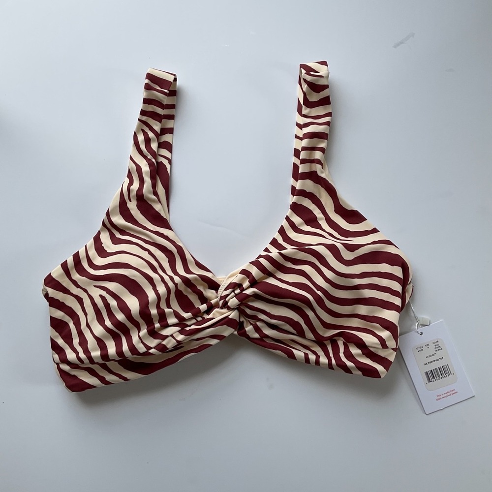 Andie Portofino Top Zebra Bias Stripe‎ Truffle Bikini Twist Top Swim Medium NEW